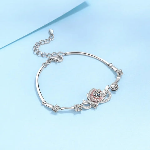 Sparkling 1.4CT Real Moissanite Rose Flower Bracelet