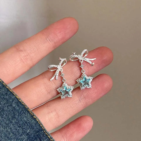 Kpop Y2K Blue Crystal Star Pendant Earrings