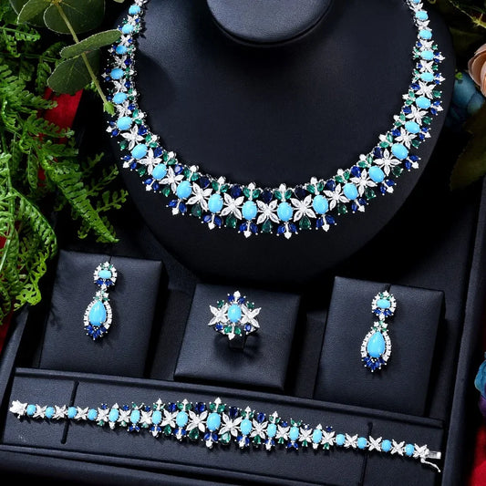 Jimbora New Trendy Luxury Necklace Earrings Bracelet Ring Jewelry Sets For Women Wedding Party Dubai Bridal Jewelry Set Gift