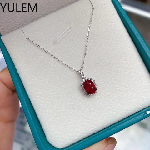 YULEM Natural Ruby Pendant Necklace for Women Lady Girl 925 Sterling Silver Natural Gemstone Gift