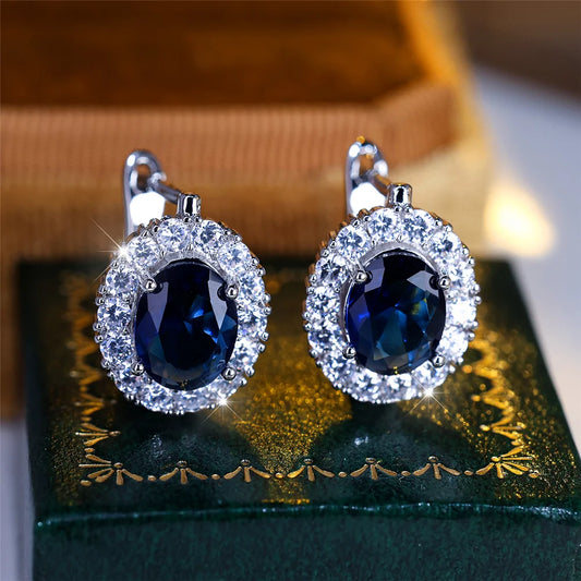 Cute Small Blue Green Zircon Stone Hoop Earrings