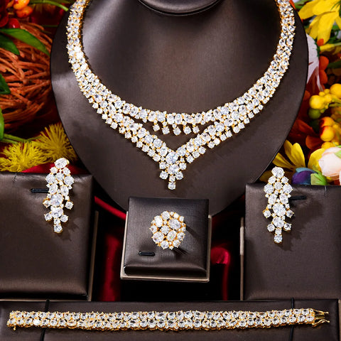 GODKI Luxury Princess 4PCS Flower African Jewelry Sets For Women Wedding Party Full Cubic Zircon Dubai Bridal jewelry Set Gift