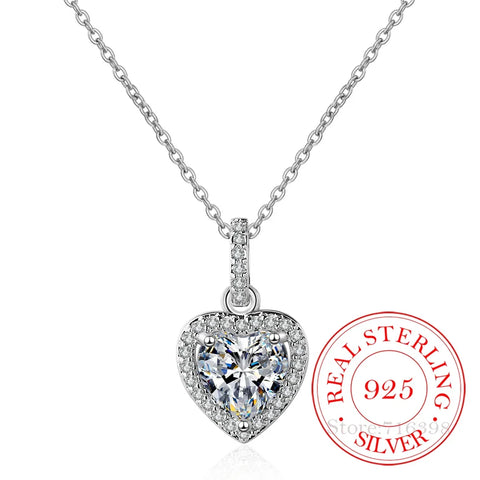 Top Quality 925 Sterling Silver Forever Love Heart Big Single Cz Charm Pendant Necklace Dainty Jewelry for Women Lady Valentine