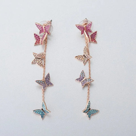 Original 2025 New Trend Fine Jewelry Set Charm Pink Butterfly Crystal Fashion Necklace Bracelet Earrings for Women's Party Gifts