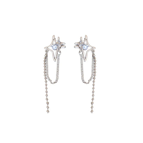 Fashion Korea Laser Stone Long Tassel Star Butterfly Earrings