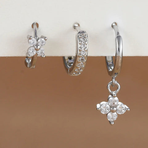 3PCS Fashion Orange Blue Zircon Hanging Earrings