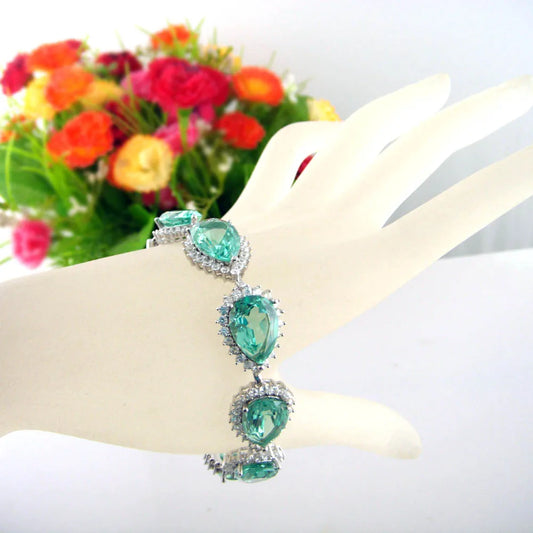 Silver Bracelet Natural Green Spinel Stone