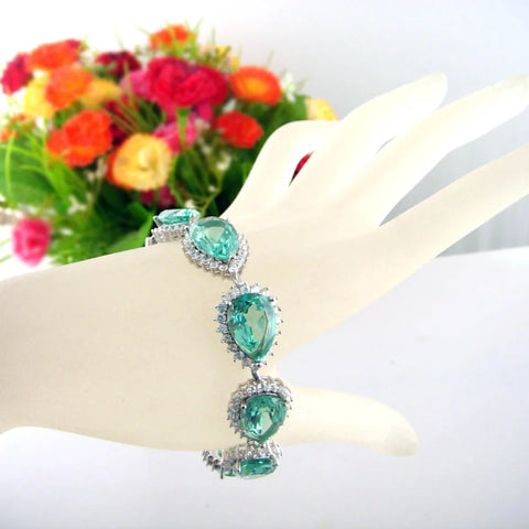Silver Bracelet Natural Green Spinel Stone