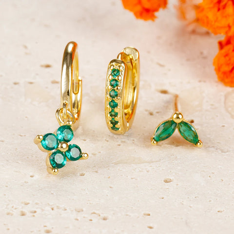 3PCS Exquisite Green Zircon Hanging Earrings