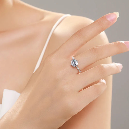 Ailmay Sparkling Hexagon Ring Fashion 925 Sterling Silver - BOLEVARD RING