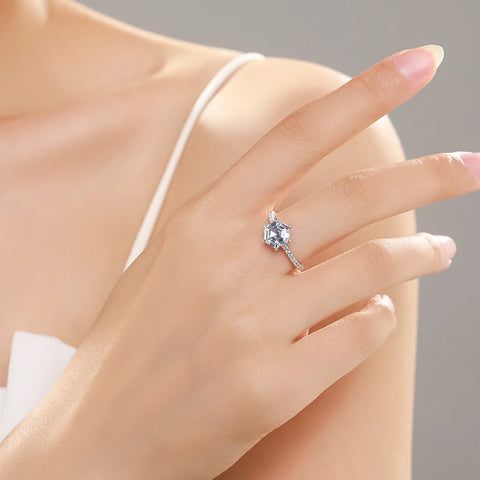 Ailmay Sparkling Hexagon Ring Fashion 925 Sterling Silver - BOLEVARD RING
