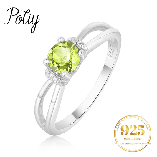 Potiy Round Genuine Natural Peridot 925 Sterling Silver