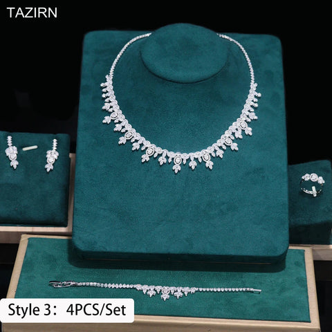 TAZIRN Africa Dubai Nigeria 5A Cubic Zirconia 2/4PCS Jewelry Set For Women Wedding Party Luxury Crystal Jewelry Accessories Gift