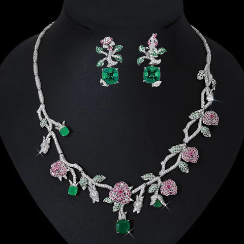 Autumn and winter earrings temperament flowers rose necklace full of diamonds suit women