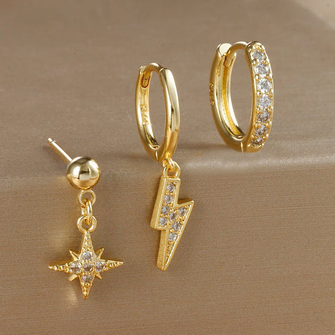 3PCS Luxury Star Pendant Piercing Earrings