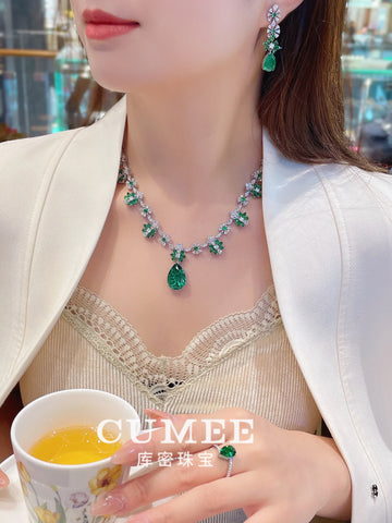 CUMEE Cute Romantic Cultivation Cubic Zirconia CZ Emerald Necklace