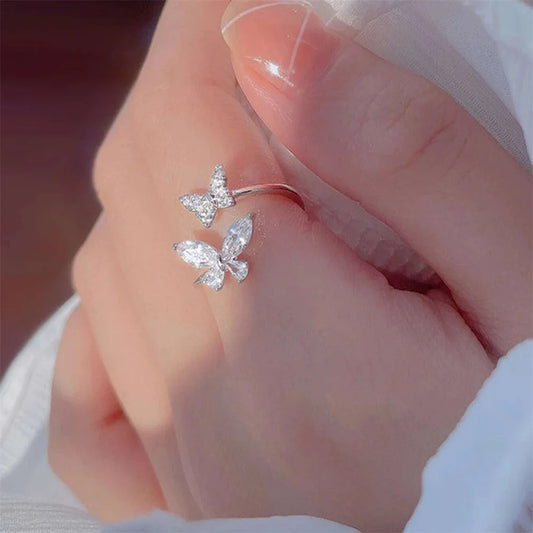 Fashion Adjustable Open Acrylic Crystal Butterfly Ring