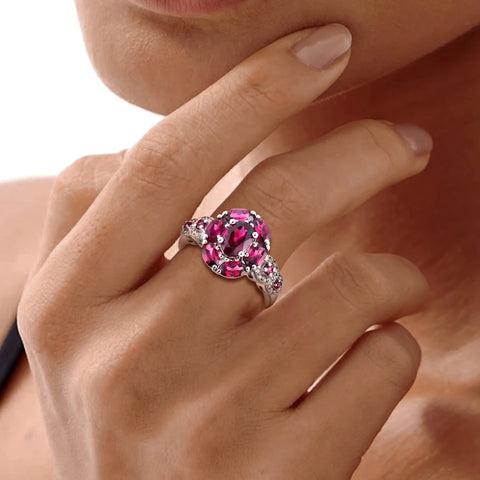 GZ ZONGFA Purple Rhodolite Garnet Halo Rings