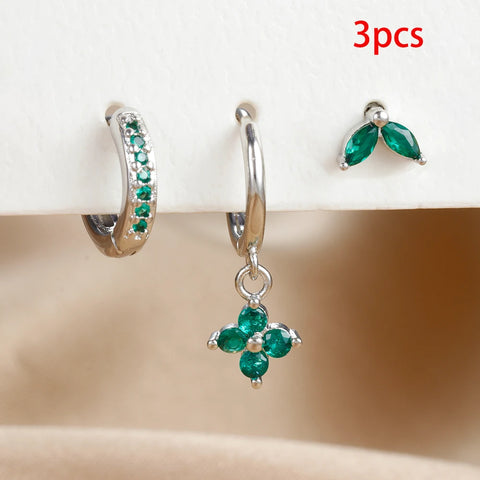 3PCS Exquisite Green Zircon Hanging Earrings