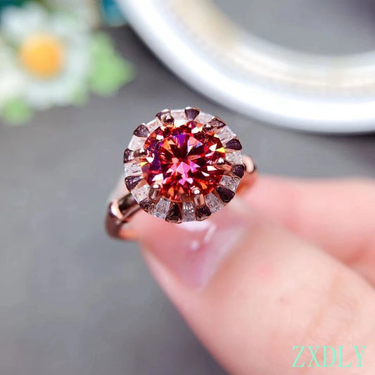 Red Moissanite Ring Real 925 Silver Fine Jewelry