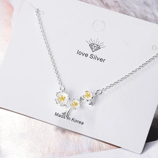 925 Sterling Silver Flower Pendant Chain Necklace For Women Luxury Fine Jewelry Accessories Wholesale Jewellery Argent 925