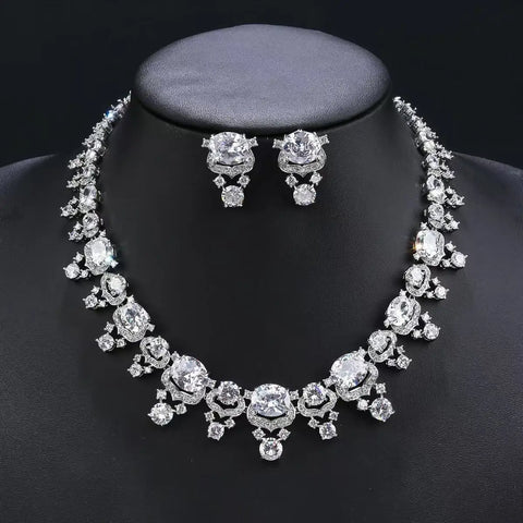 Exquisite luxury women's jewellery zirconia necklace earrings versatile charming set prom graduation party accessories M-362