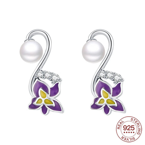 925 Sterling Silver Elegant Sparkling Lucky Clover Hoops Earring
