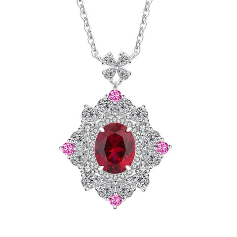 S925 Sterling Silver Lab Created Ruby Luxury Designer Jewelry Set For Women Necklace Ring Engagement Wedding Popular Gift