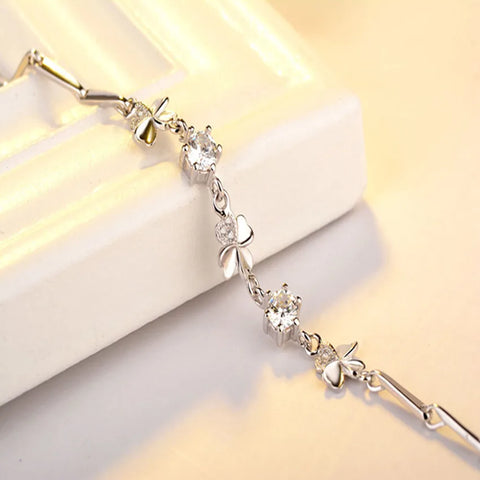 hot 925 Sterling Silver Zircon Clover Bracelets