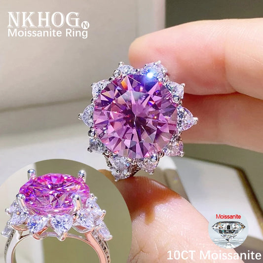 NKHOG 10CT Pink Moissanite Ring