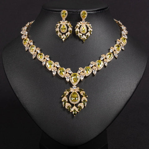 Bridal Dress Jewelry Set with Zircon Water Drop Inlaid Multi Color Matching Middle Eastern Jewelry Necklace Earrings Jewelry