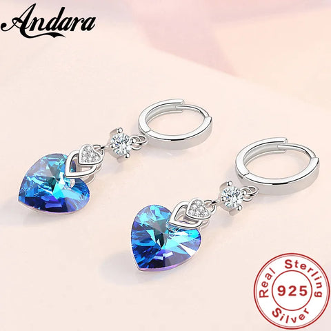 925 Sterling Silver Earrings Blue Crystal