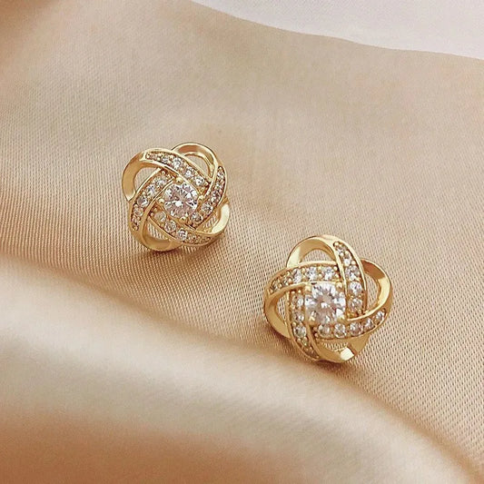 New Exquisite Shiny Zircon Heart Flower Earrings