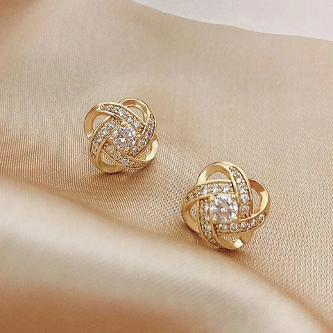 New Exquisite Shiny Zircon Heart Flower Earrings