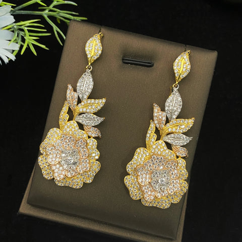 JRH Elegant Floral 2PC Jewellery Woman Set Gold Plated Zircon Flower Pendant Necklace Earrings Party Accessories Free Gift Box