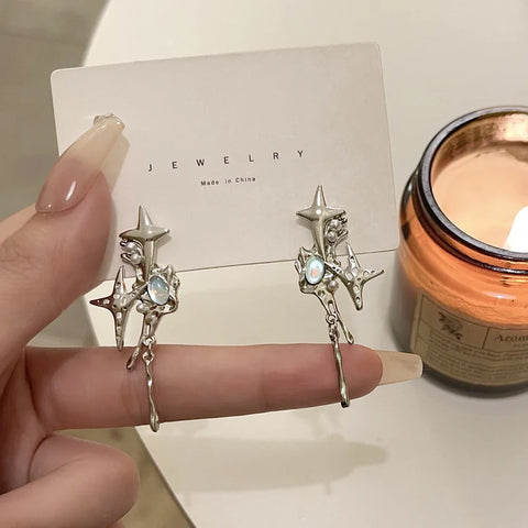 Fashion Korea Laser Stone Long Tassel Star Butterfly Earrings