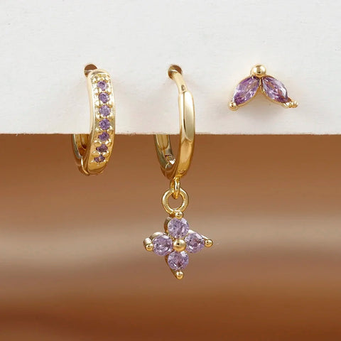 3PCS Exquisite Green Zircon Hanging Earrings