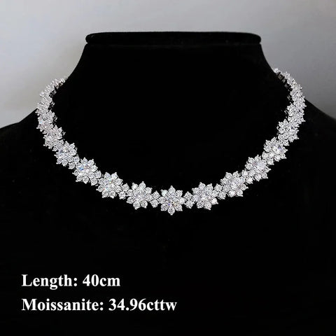 FEOBUR Full Moissanite Diamond Jewelry Set for Women 925 Sterling Silver Luxury Sunflower Necklace Bangle Bridal Wedding Sets