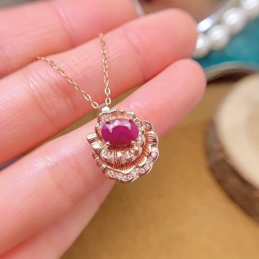 FS 6*8mm Natural Ruby Pendant Necklace Real S925 Sterling Silver Fine Charm Wedding Jewelry for Women Certificate MeiBaPJ