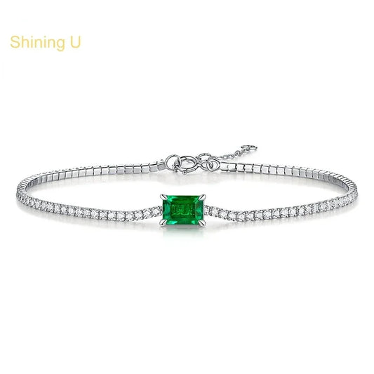 Shining U S925 Silver Lab Created Emerald Charm Bracelet