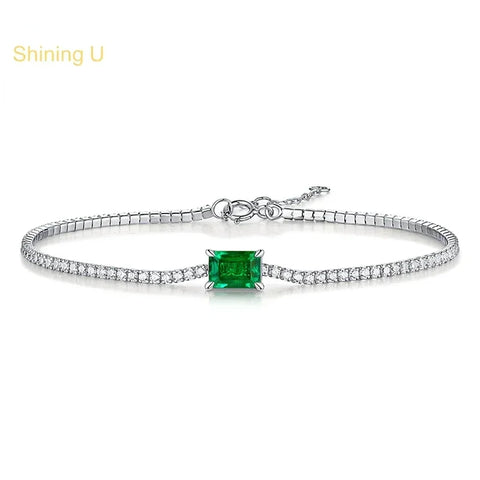 Shining U S925 Silver Lab Created Emerald Charm Bracelet