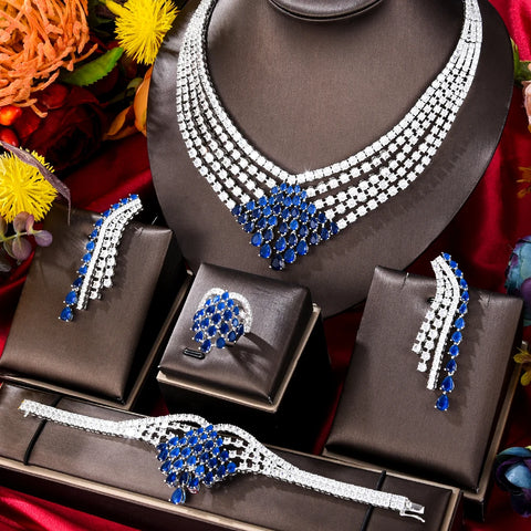 GODKI BIG Luxury 4PCS Iregular Geometric African Jewelry Set For Women Wedding Party Cubic Zirconia Dubai Bridal Jewelry Indian