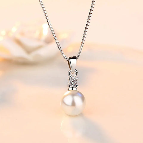 925 Sterling Silver New Ladies Fashion Jewelry High Quality Crystal Zircon Pearl Round Pendant Necklaces For Women Length 45CM