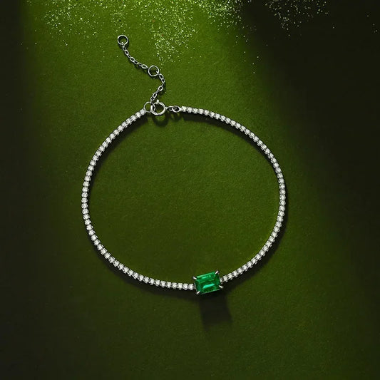 Shining U S925 Silver Lab Created Emerald Charm Bracelet