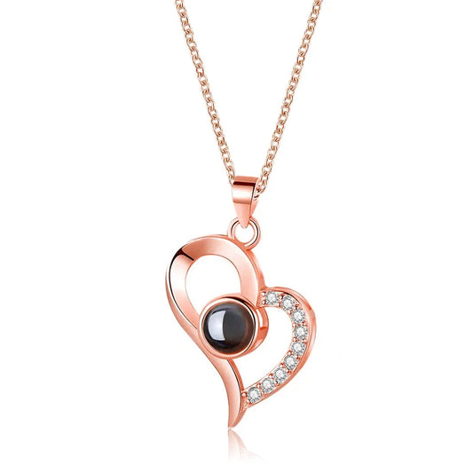 925 Sterling Silver Projected Zircon Heart I Love You in a Hunderd Language Necklace Pendant For Women Wedding Party Gift Collar
