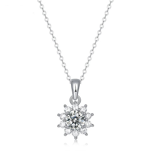 Original Silver Sterling 925 Moissanite Pendant Necklace for Women Girl Lady Sunflower Shape Cute 1 Carat Birthday Gift