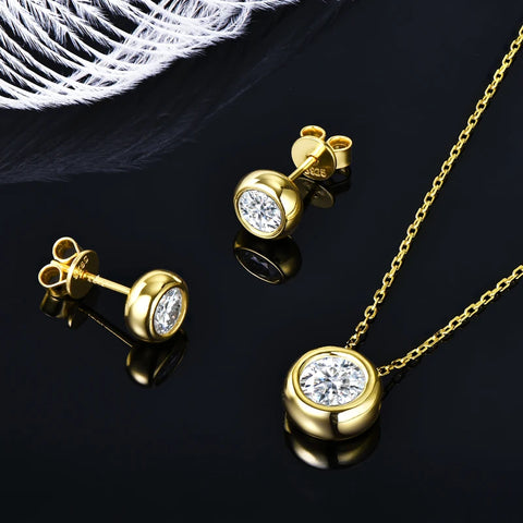 Classic 3.0cttw. D Round Moissanite Pendant Necklace Earrings Set for Women Couples Men s925 Silver Jewelry Sets GRA Certificate
