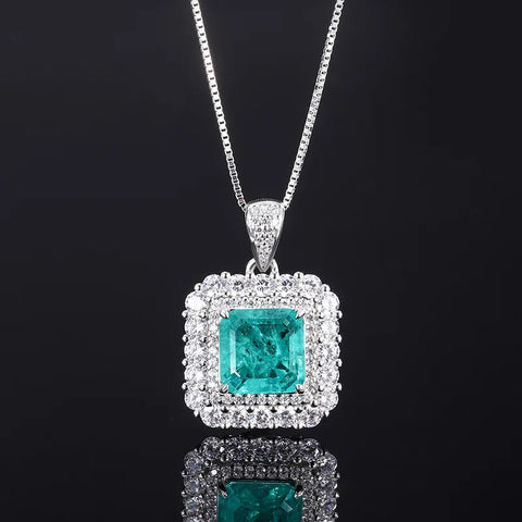Sparkling Cubic Zirconia Paraiba Tourmaline 925 Sterling Silver Jewelry Set Pendant Necklace Ring Earrings For Women Gift Girl