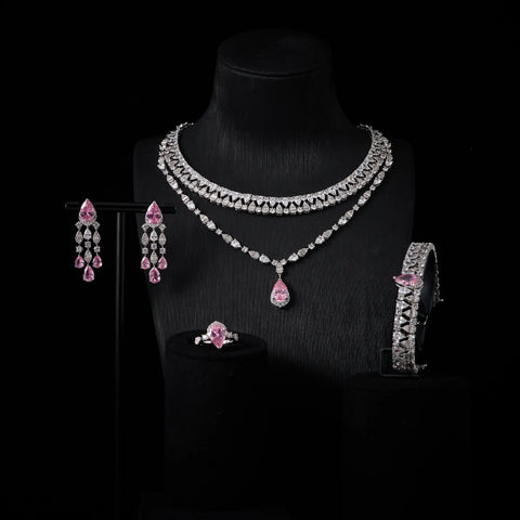 00039 Bridal Women jewelry Set Double Layer Necklace Set Cubic Zircon Wedding  Jewellery Set Dubai Saudi EngagementAccessories