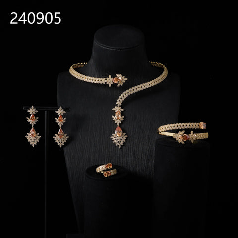 240905 Cuff Necklace Set for Women Bridal Wedding Party Cubic Zirconia  Jewelry Sets For Wedding Party Dress Suits Jewelry set